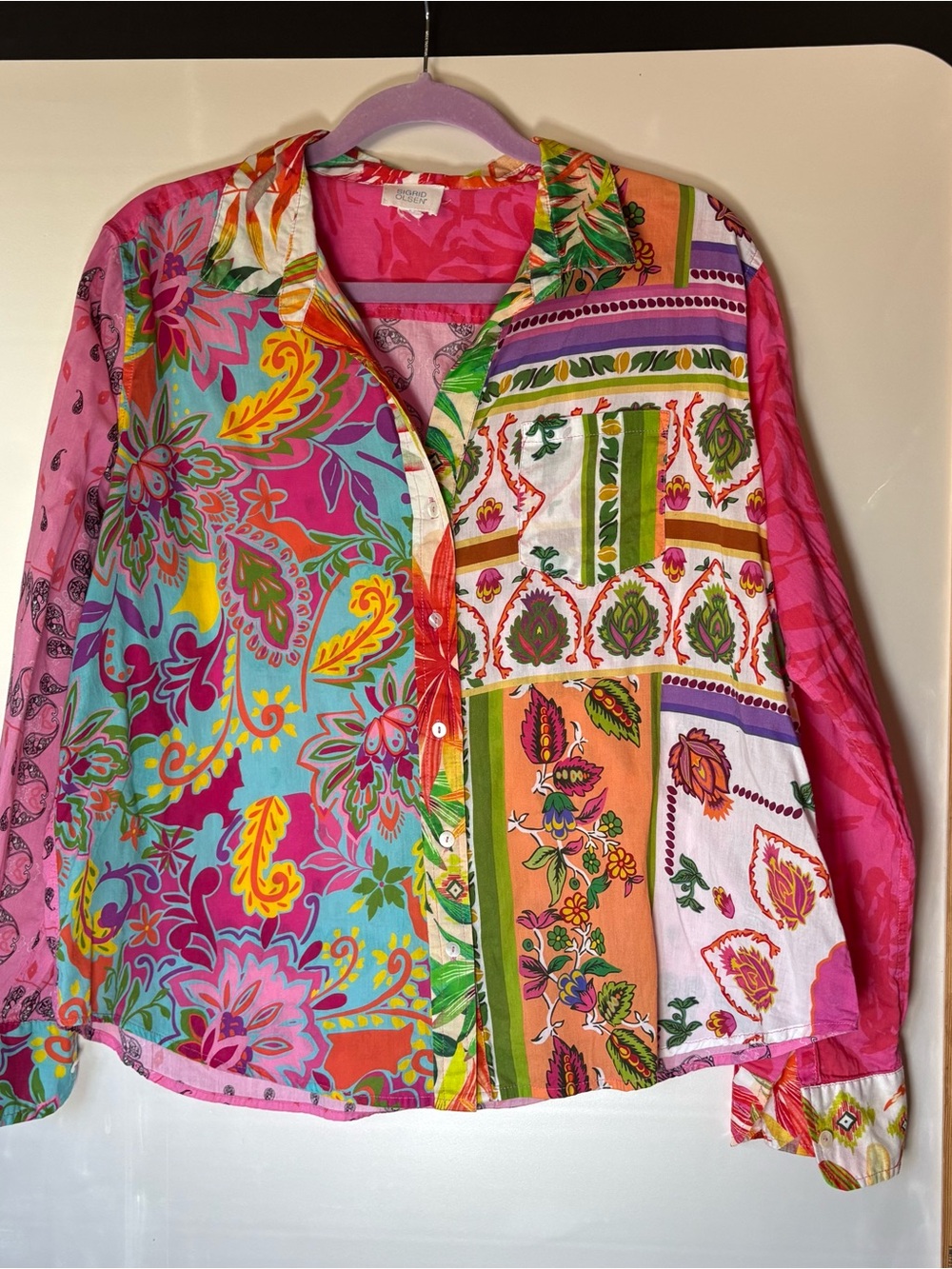 Sigrid Olsen Bright Pink and Red Floral Long sleeve  Blouse